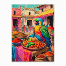 Parrot At The Market Canvas Print