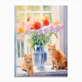 Cat With Hyacinth Flowers Watercolor Mothers Day Valentines 1 Canvas Print