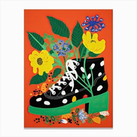 Sneaker Garden: Where Flowers and Footwear Flourish Canvas Print
