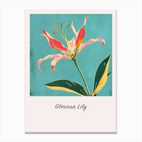 Gloriosa Lily 3 Square Flower Illustration Poster Canvas Print