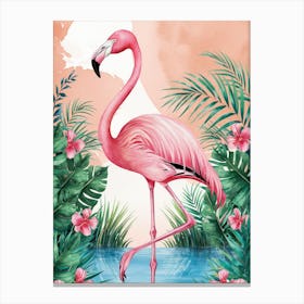 Flamingo In The Water Canvas Print