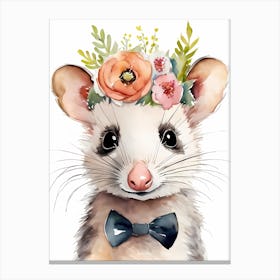 Baby Opossum Flower Crown Bowties Woodland Animal Nursery Decor (6) Result Canvas Print