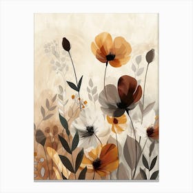 Flowers In Beige, Brown And White Tones, Using Simple Shapes In A Minimalist And Elegant 16 Canvas Print