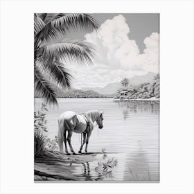 A Horse Oil Painting In Matira Beach, Bora Bora, Portrait 3 Canvas Print