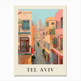 Tel Aviv Israel 1 Vintage Pink Travel Illustration Poster Canvas Print