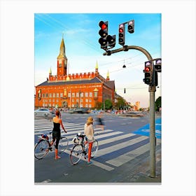 Denmark, Copenhagen, Road Junction In Front Of Town Hall Canvas Print