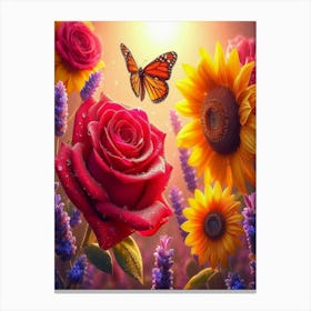 Sunflowers And Butterflies 3 Canvas Print