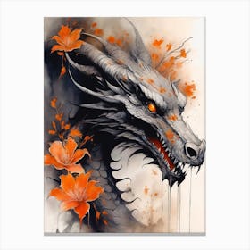 Japanese Dragon Abstract Flowers Painting (15) Canvas Print