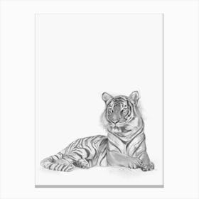 Tiger Handrawn Black And White Canvas Print