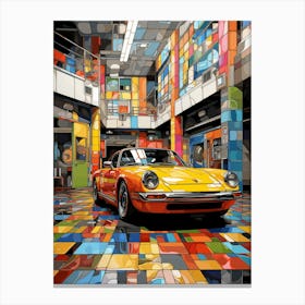 Pop Art car. Porsche. cubism. mosaic. Bright colors. Garage or man pint art Canvas Print
