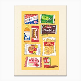 90s Snacks Yellow Canvas Print