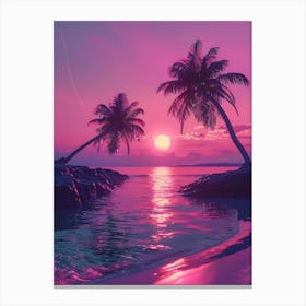 Synthwave Sunset At The Beach 15 Canvas Print