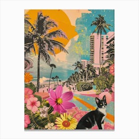 Miami Beach   Floral Retro Collage Style 1 Canvas Print