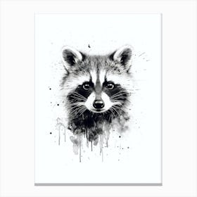 Raccoon Black And White Illustration 1 Canvas Print
