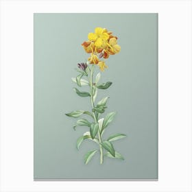 Vintage Yellow Wallflower Bloom Botanical Art on Mint Green n.0345 Canvas Print