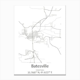 Batesville,United States Minimalist Map 1 Canvas Print