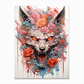 Wolf With Roses 1 Canvas Print