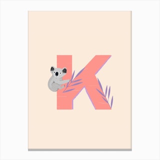 Letter K Koala Canvas Print