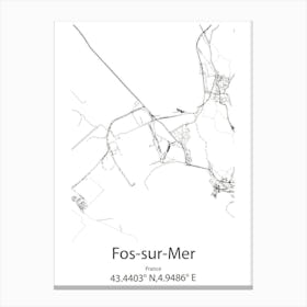 Fos Sur Mer,France Minimalist Map Canvas Print