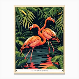 Greater Flamingo Las Coloradas Mexico Tropical Illustration 3 Poster Canvas Print