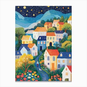 Colorful Summer  Village Houses  Art Print Canvas Print