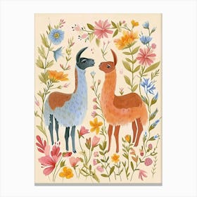Folksy Floral Animal Drawing Llama Canvas Print