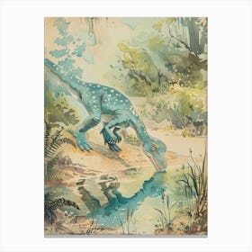Dinosaur Drinking From A Watering Hole Illustration Canvas Print