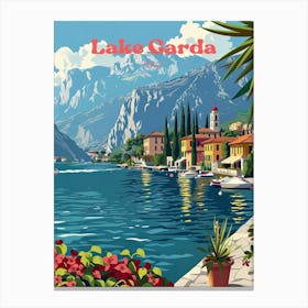 Lake Garda Summer Travel Art Illustration Canvas Print