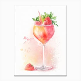 Strawberry Mimosa, Cocktail, Drink Gouache Canvas Print