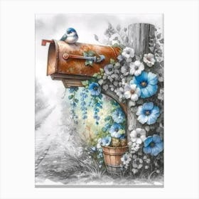 Mail Box With Blue Flowers Canvas Print