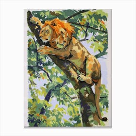 Asiatic Lion Climbing A Tree Fauvist Painting 3 Canvas Print