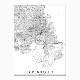 Copenhagen White Map Canvas Print