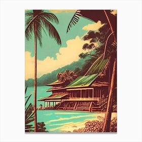 Koh Rong Cambodia Vintage Sketch Tropical Destination Canvas Print