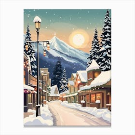 Vintage Winter Travel Illustration Leavenworth Washington 2 Canvas Print
