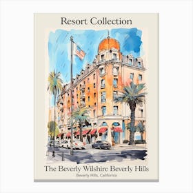 Poster Of The Beverly Wilshire Beverly Hills   Beverly Hills, California   Resort Collection Storybook Illustration 1 Canvas Print