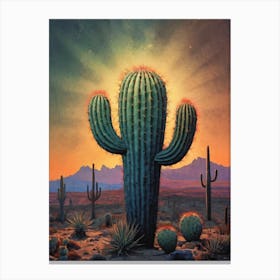 Neon Cactus Glowing Landscape (26) Canvas Print