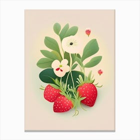 Wild Strawberries, Plant,, Cute, Kawaii Canvas Print