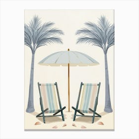 Beach Chairs And Umbrella 1 Canvas Print