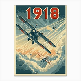 Aihrgdesign A Vintage Aviation Poster Depicting 1918 Biplane 1 Canvas Print