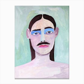 Acrylic painting of a woman with a mustache on a green background Canvas Print
