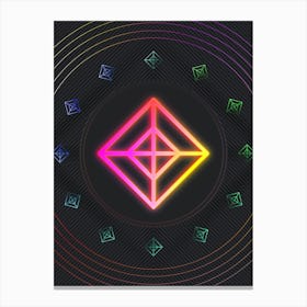 Neon Geometric Glyph in Pink and Yellow Circle Array on Black n.0348 Canvas Print