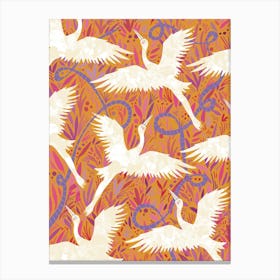 Yellow Cranes Floral Pattern Canvas Print