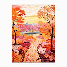 Versailles Gardens, France In Autumn Fall Illustration 2 Canvas Print