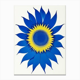 Sunflower Symbol Blue And White Line Drawing Canvas Print