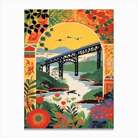 Wuhan Yangtze River Bridge, China, Colourful 1 Canvas Print