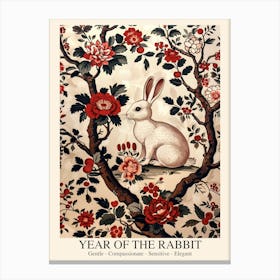 Chinese Lunar Year Of The Rabbit White 2 William Morris Style Canvas Print