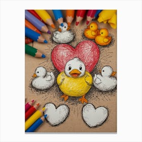 Ducks And Hearts 1 Canvas Print