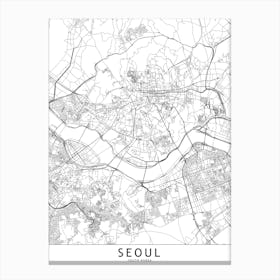 Seoul White Map Canvas Print