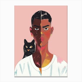 Portrait Of A Man With A Cat Canvas Print