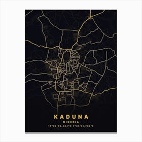 Kaduna Nigeria Black And Gold Map Canvas Print